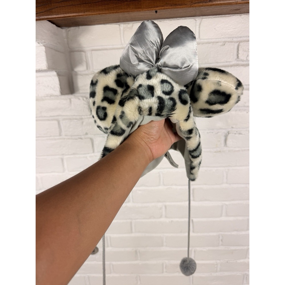 Disney Parks Minnie Mouse Leopard Faux Fur Hat Silver Bow Ears Pom Pom Y2K